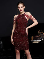 Off Shoulder Gold Sequin Short Party Bodycon Dress