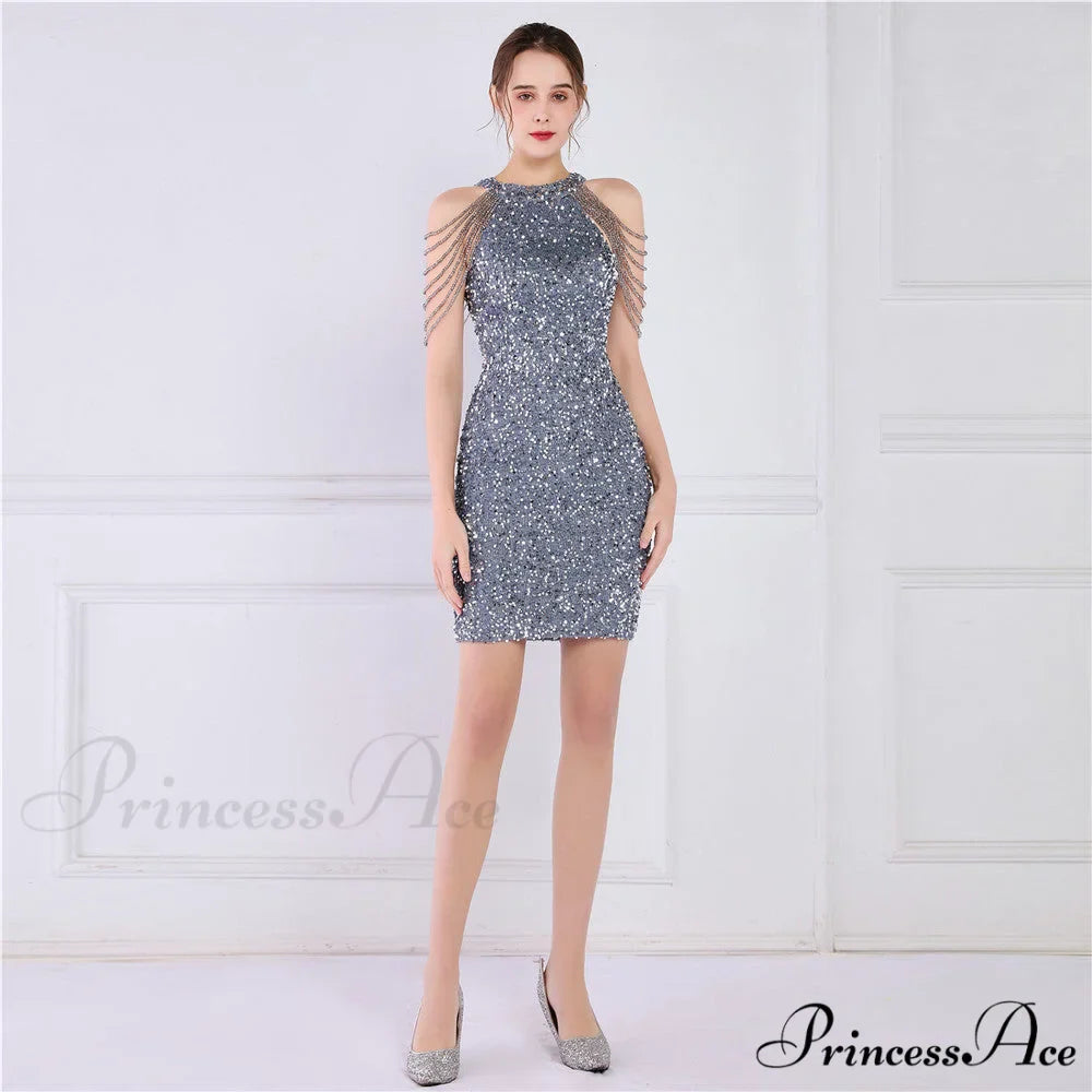 Off Shoulder Gold Sequin Short Party Bodycon Dress