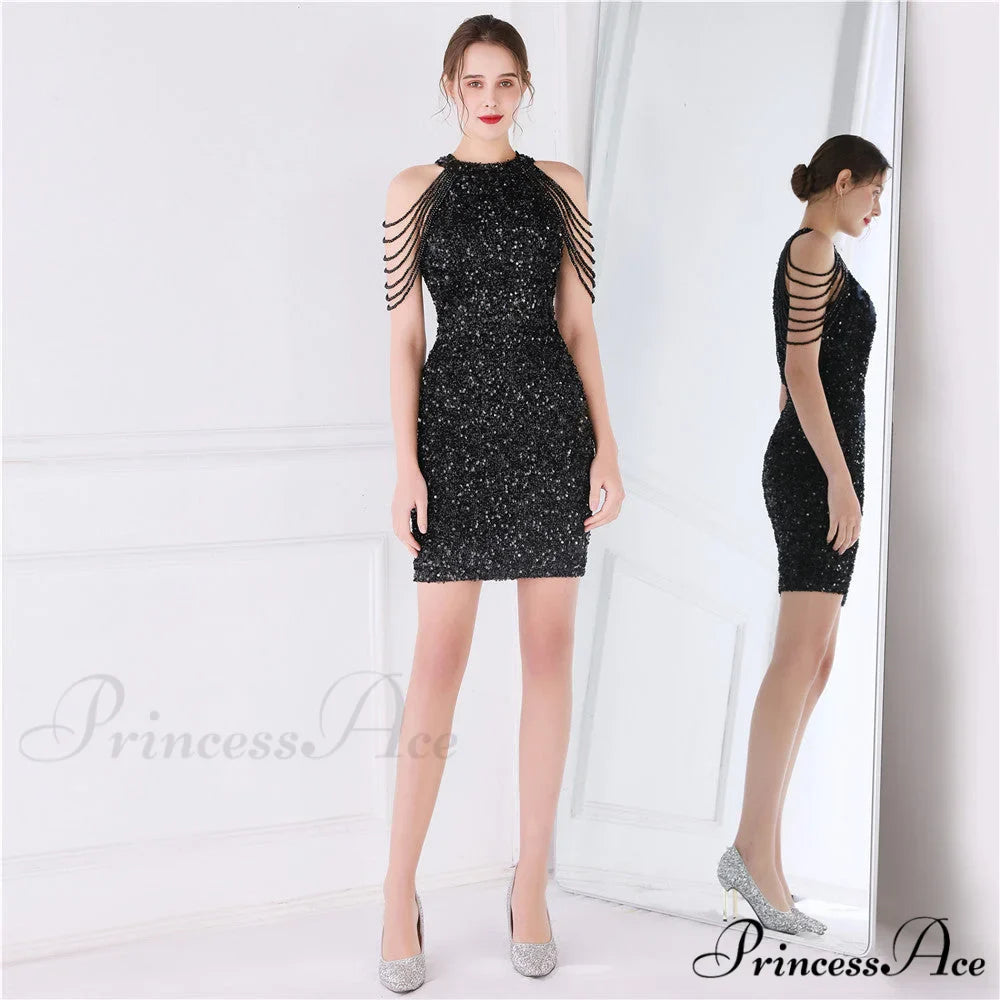 Off Shoulder Gold Sequin Short Party Bodycon Dress