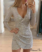 Off Shoulder Gold Sequin Short Party Bodycon Dress