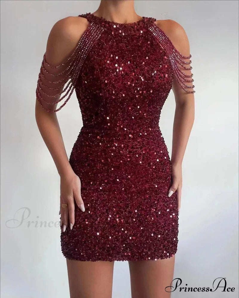Off Shoulder Gold Sequin Short Party Bodycon Dress