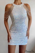 Off Shoulder Gold Sequin Short Party Bodycon Dress