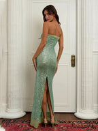 Off-shoulder High Split Sequin Party Dress