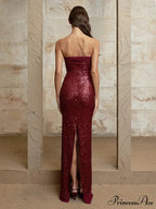 Off-shoulder High Split Sequin Party Dress