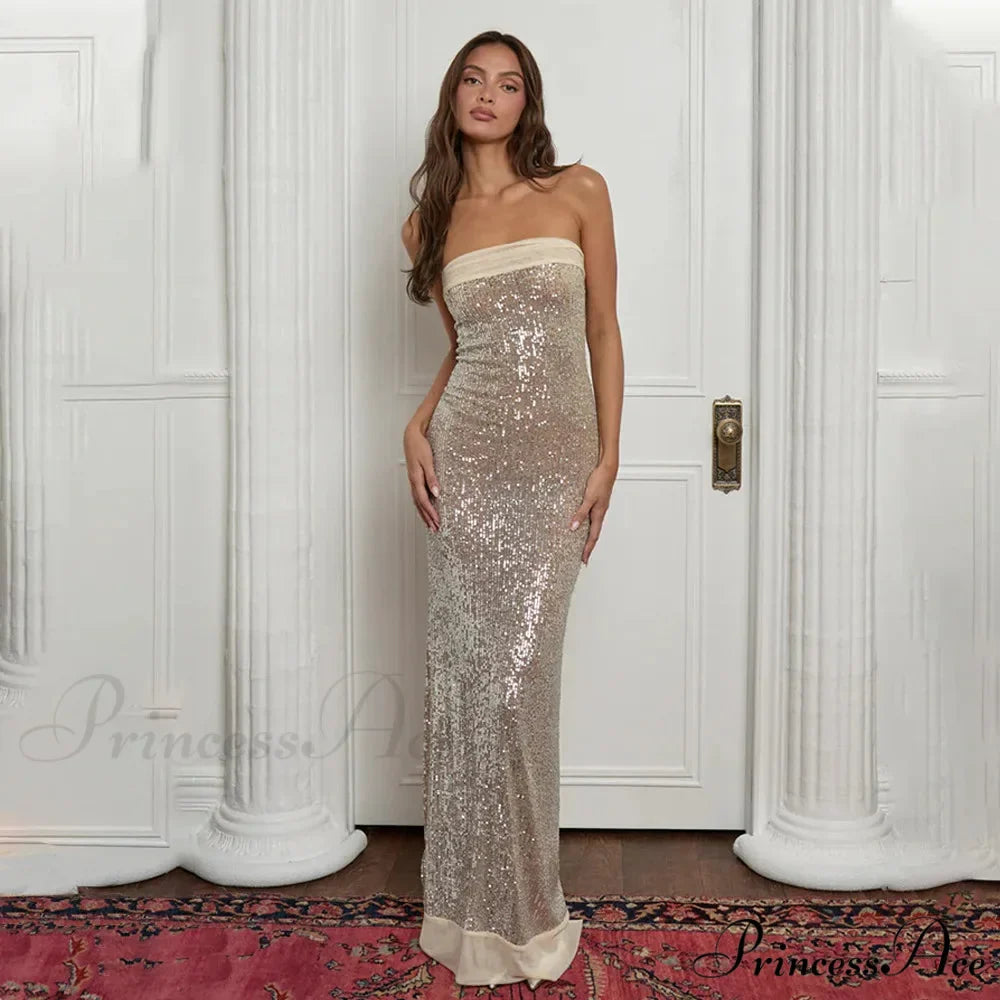 Off-shoulder High Split Sequin Party Dress