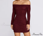 Off Shoulder Long Charming Sleeve Glittering Mini Dress