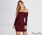 Off Shoulder Long Charming Sleeve Glittering Mini Dress