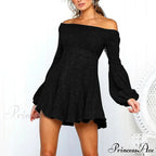 Off Shoulder Long Sleeve Slash Neck Sexy Mini Dress