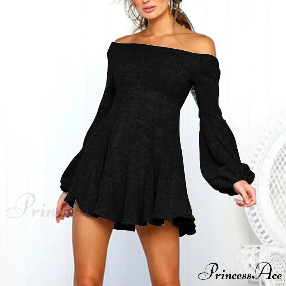 Off Shoulder Long Sleeve Slash Neck Sexy Mini Dress