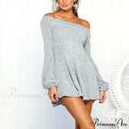 Off Shoulder Long Sleeve Slash Neck Sexy Mini Dress