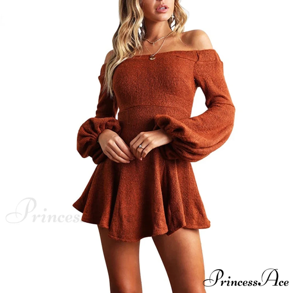 Off Shoulder Long Sleeve Slash Neck Sexy Mini Dress
