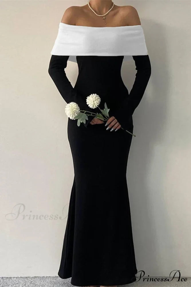 Off Shoulder Maxi Dress with Contrast