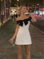 Off-Shoulder Ribbon Wrap Mini Dress