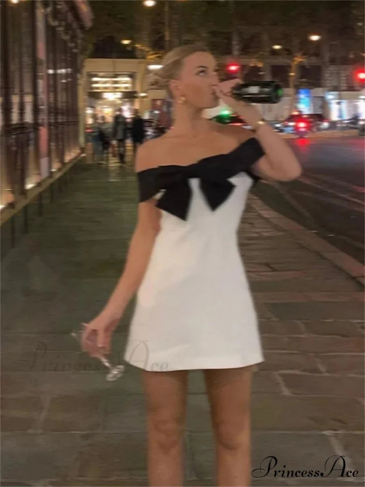 Off-Shoulder Ribbon Wrap Mini Dress