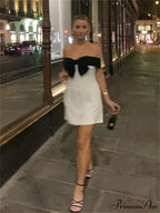 Off-Shoulder Ribbon Wrap Mini Dress