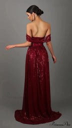 Off-Shoulder Ruched Sequin Party Dress