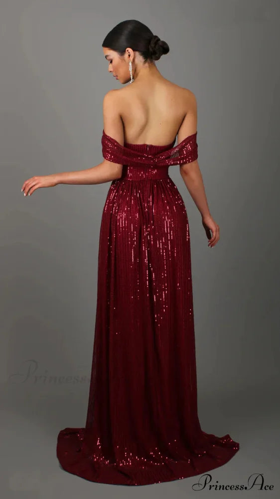 Off-Shoulder Ruched Sequin Party Dress