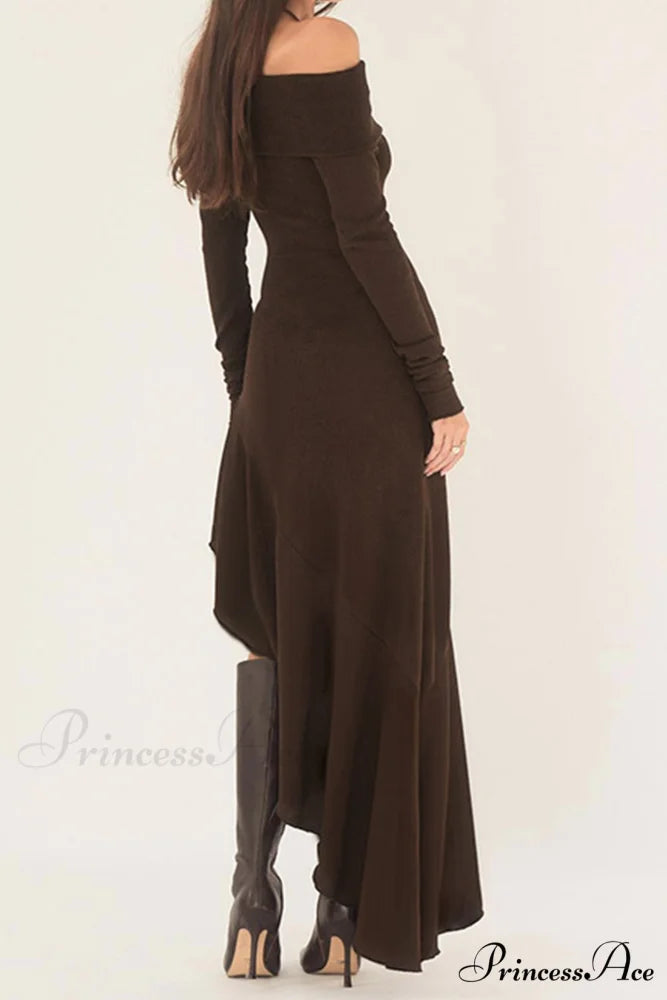 Off Shoulder Ruffle Hem Knit Dress