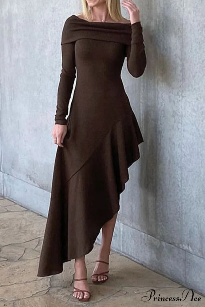 Off Shoulder Ruffle Hem Knit Dress