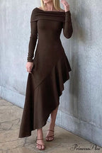Off Shoulder Ruffle Hem Knit Dress