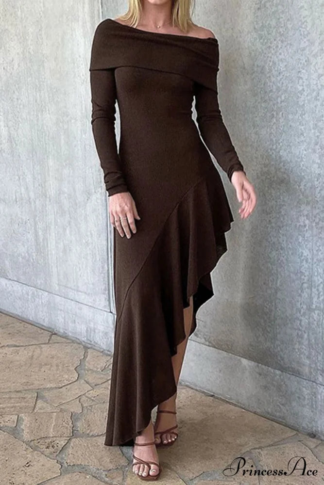 Off Shoulder Ruffle Hem Knit Dress