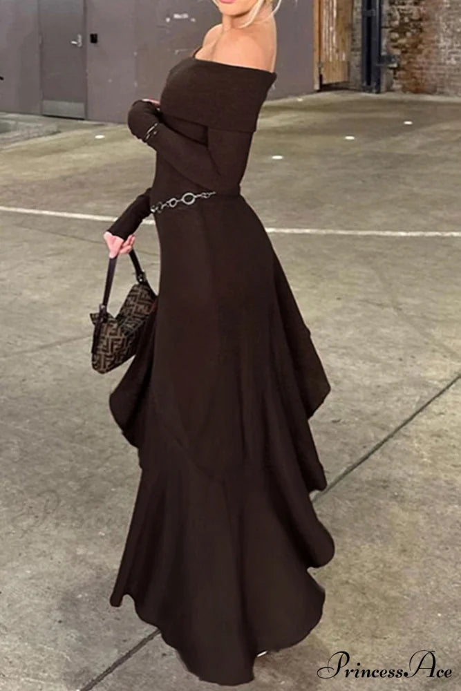 Off Shoulder Ruffle Hem Knit Dress
