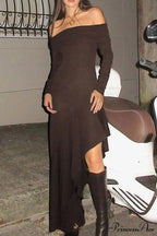 Off Shoulder Ruffle Hem Knit Dress