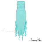 Off Shoulder Ruffles Women's Elegant Strapless Sleeveless Slim Midi Dress 2024 Summer Fashion Evening Party