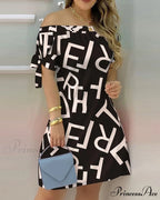 Off Shoulder Sexy Short Sleeve Bow Tie Striped Floral Print Mini Dress