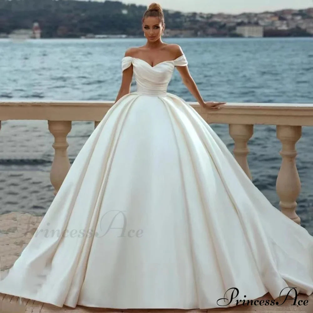 Off-Shoulder Silk Extended Train Wedding Gown
