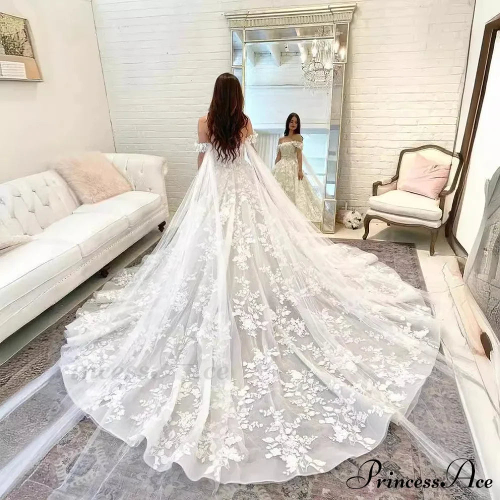 Off-Shoulder Silk Extended Train Wedding Gown