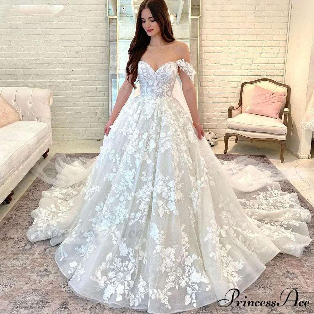 Off-Shoulder Silk Extended Train Wedding Gown