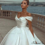 Off-Shoulder Silk Extended Train Wedding Gown