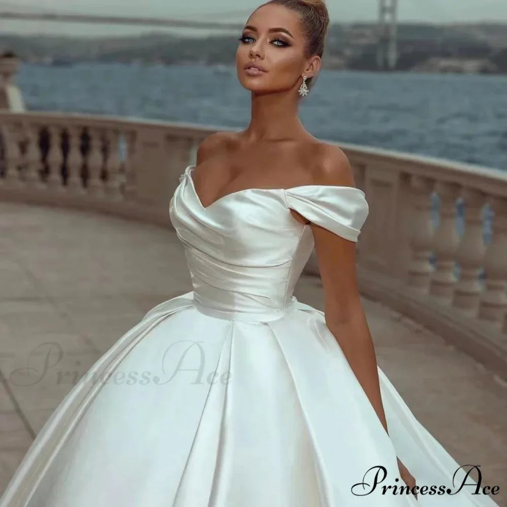 Off-Shoulder Silk Extended Train Wedding Gown