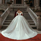 Off-Shoulder Silk Extended Train Wedding Gown