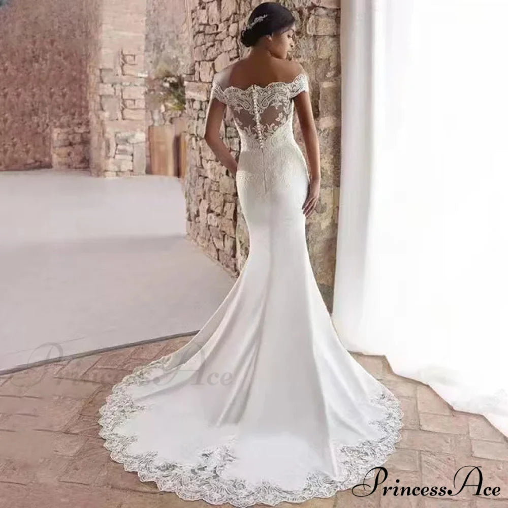 Off-Shoulder Silk Lace Mermaid Wedding Gown