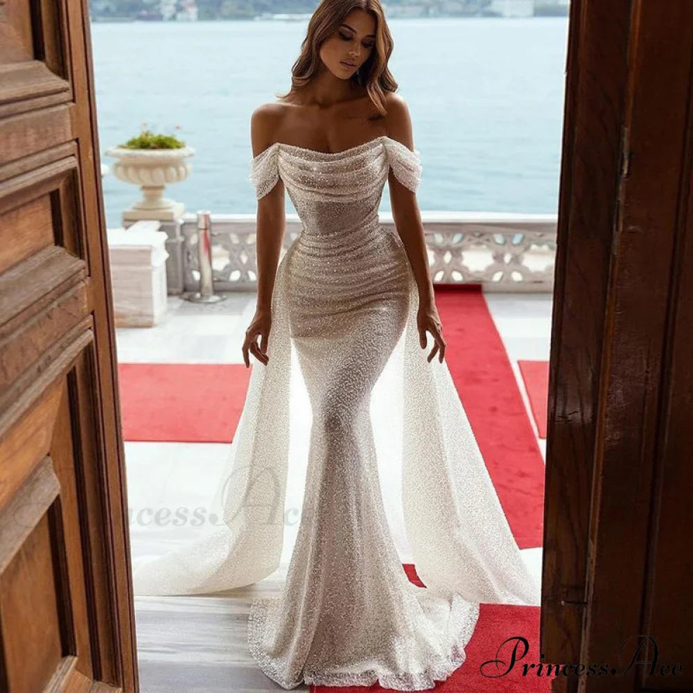 Off-Shoulder Sleek Fit Extended Gown Wedding Attire