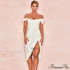 Off Shoulder Split Corset Midi Dress