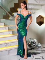 Off-Shoulder Split Maxi Party Dress