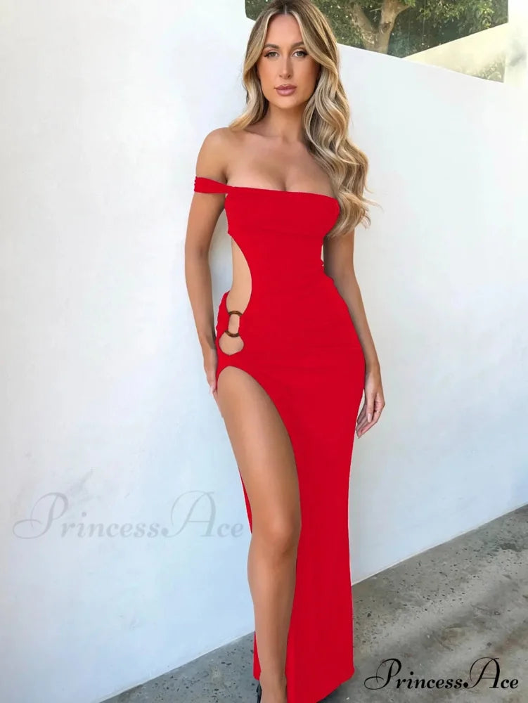 Off Shoulder Split Sleeveless Gown Vestido Sexy Maxi Dress