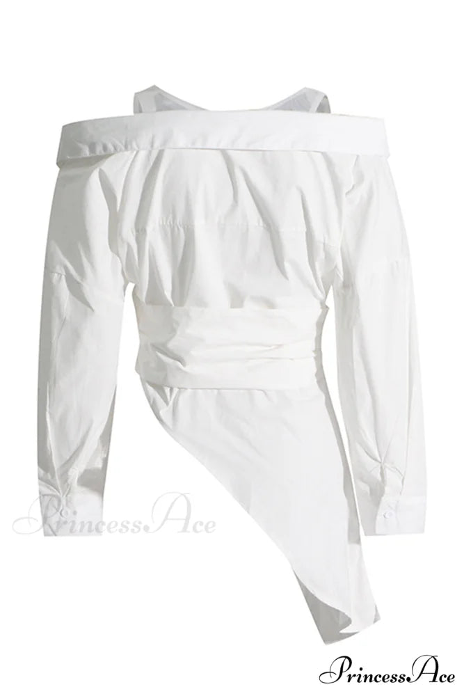 Off Shoulder Striped Blouse with Irregular Long Sleeves