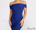 Off Shoulder Stylish Ruched Midi Dress