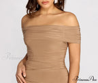 Off Shoulder Stylish Ruched Midi Dress