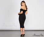 Off Shoulder Stylish Ruched Midi Dress