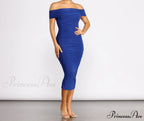 Off Shoulder Stylish Ruched Midi Dress