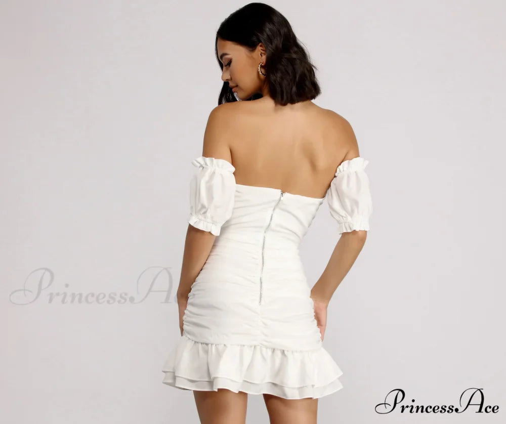 Off Shoulder Stylish Ruffle Mini Dress