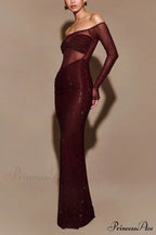 Off-Shoulder Transparent Bodice Midi Prom Dress