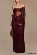 Off-Shoulder Transparent Bodice Midi Prom Dress