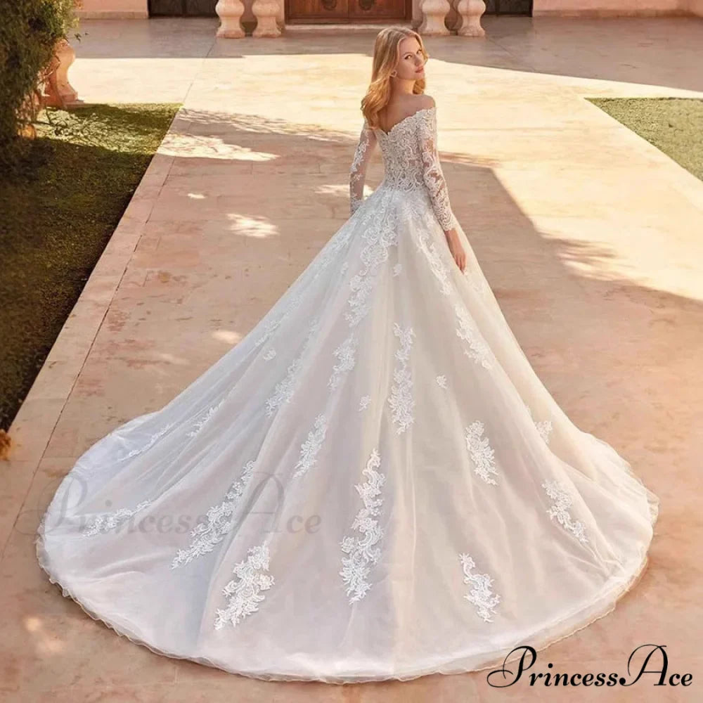 Off-Shoulder V-Neck Wedding Gown
