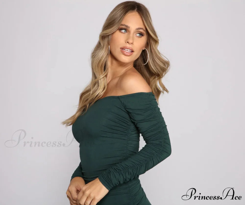 Off the Shoulder Charming Long Sleeve Mini Dress